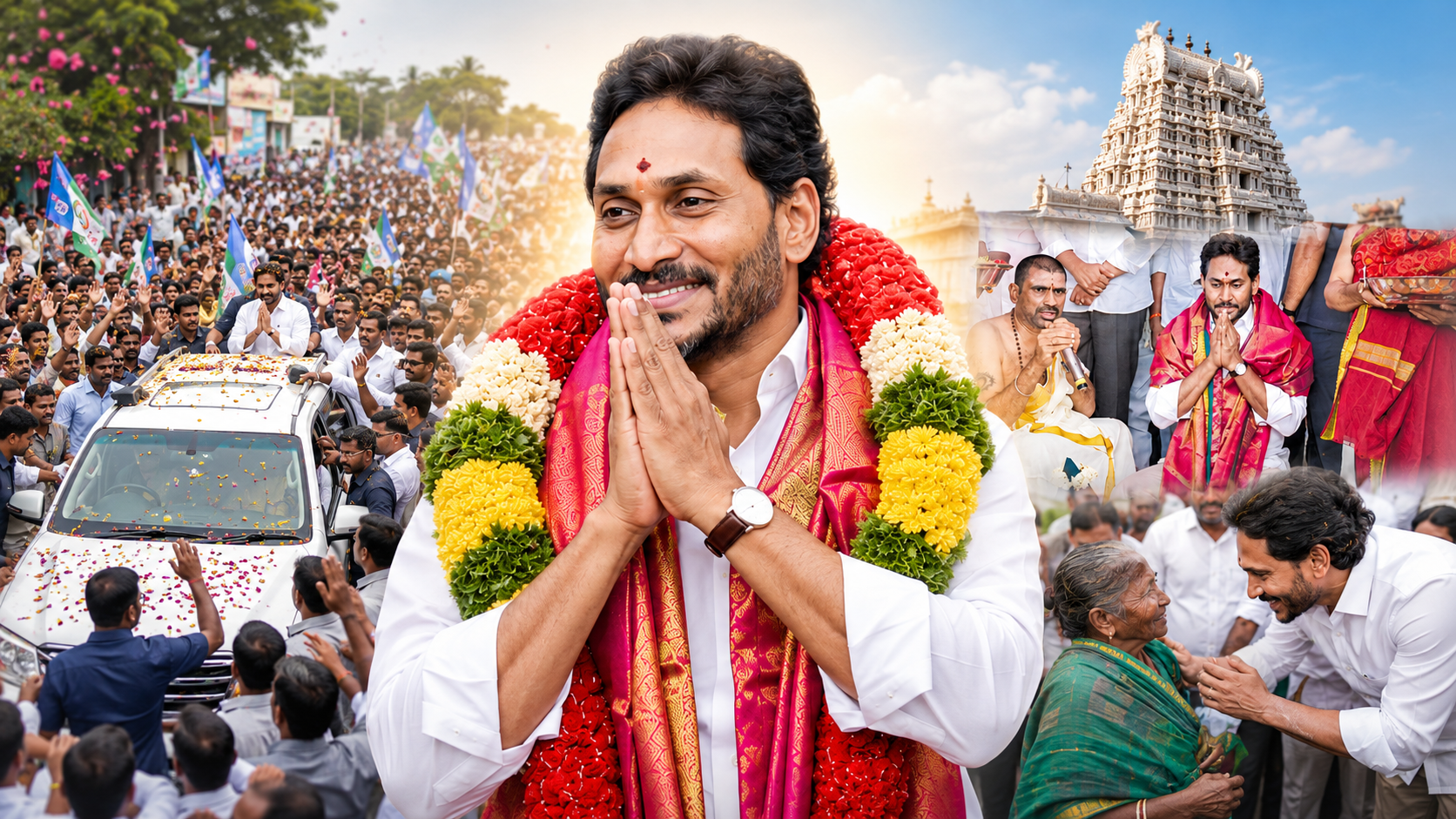 YS Jagan Receives Grand Welcome at Bhumayyagaripalle; Massive Crowd Attends Gattu Sri Lakshmi Narasimha Swamy Temple Inauguration