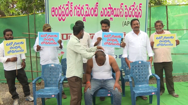 AP Government Employees Stage Head-Shaving Protest, Allege Delay in Fulfilling Election Promises