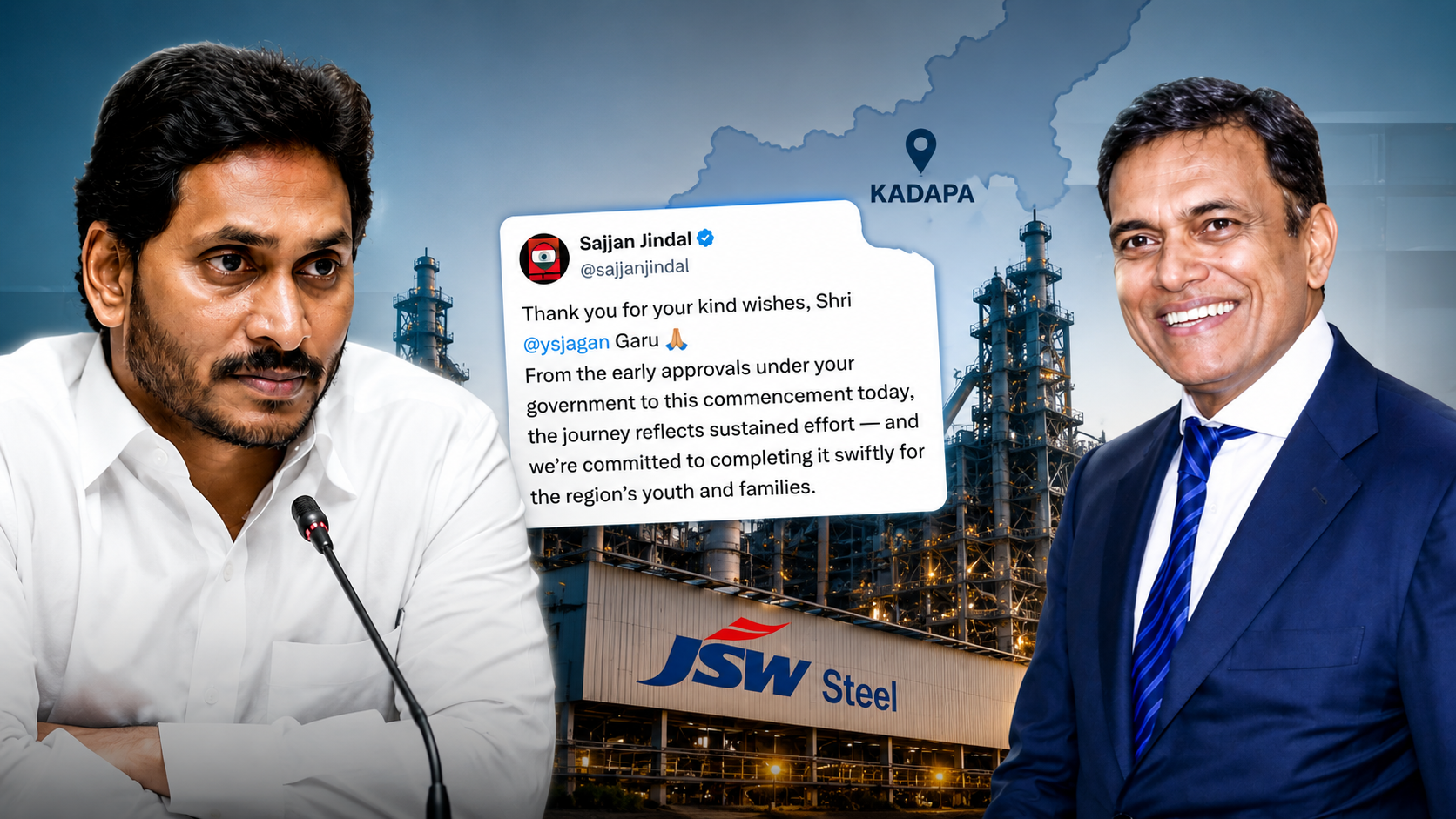 Kadapa Steel Plant: "Initial Approvals Were Granted During Your Government" – JSW Chairman Sajjan Jindal's Key Tweet to Y.S. Jagan Mohan Reddy